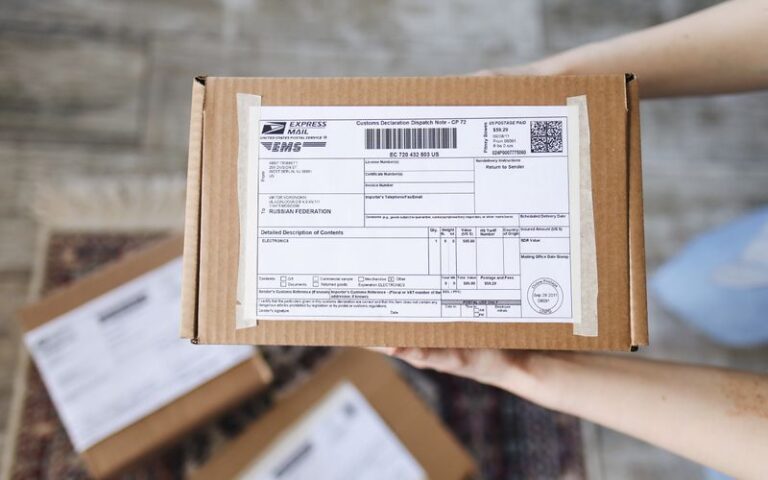 Parcel with a customs declaration label – customs clearance for imports