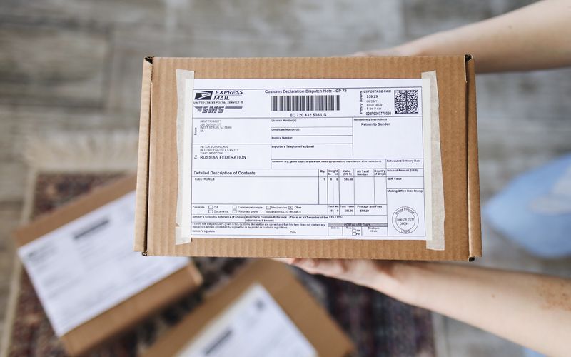 Parcel with a customs declaration label – customs clearance for imports
